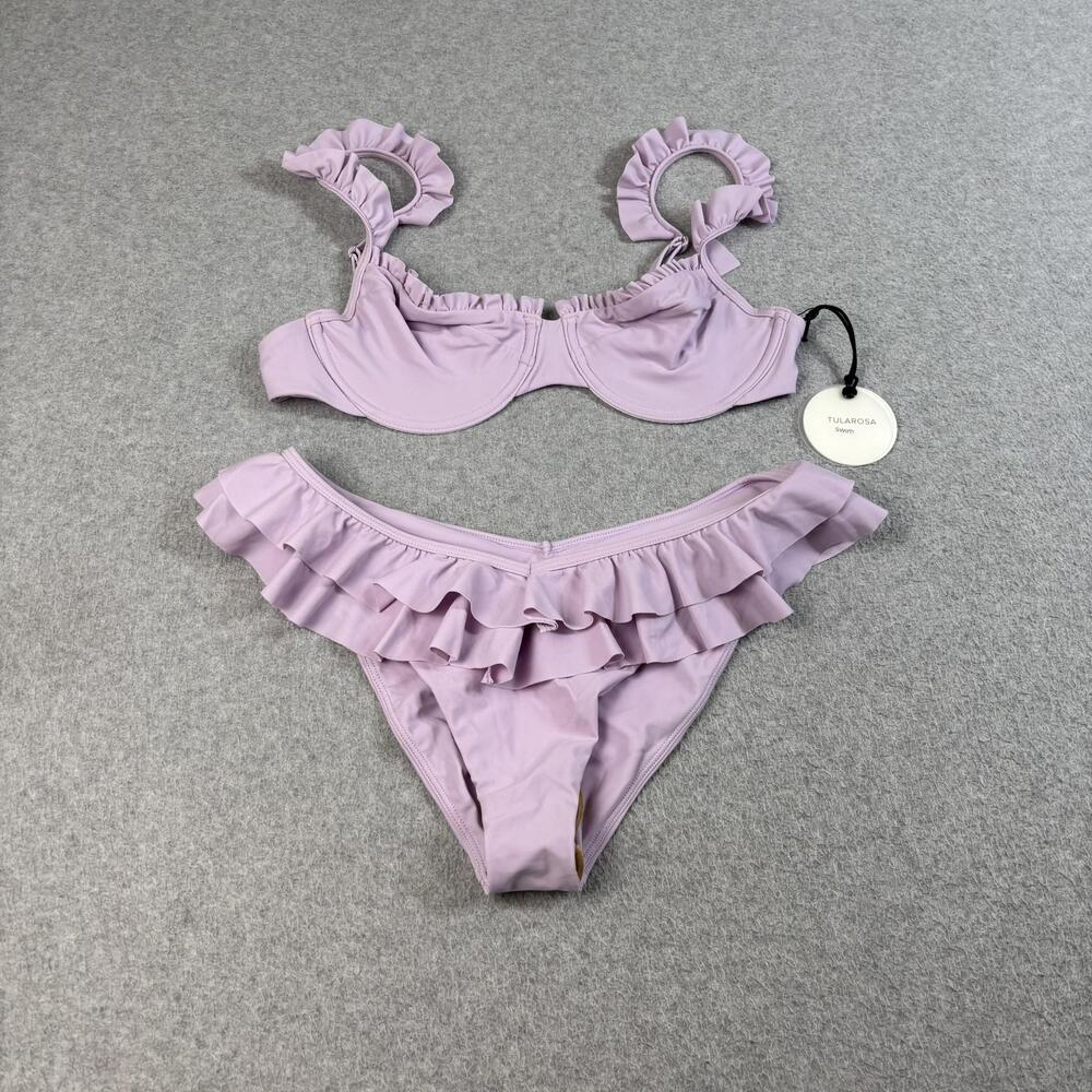 Tularosa Bikini Set Women Medium Purple Top Bottom Ruffle Underwire Swim Beach